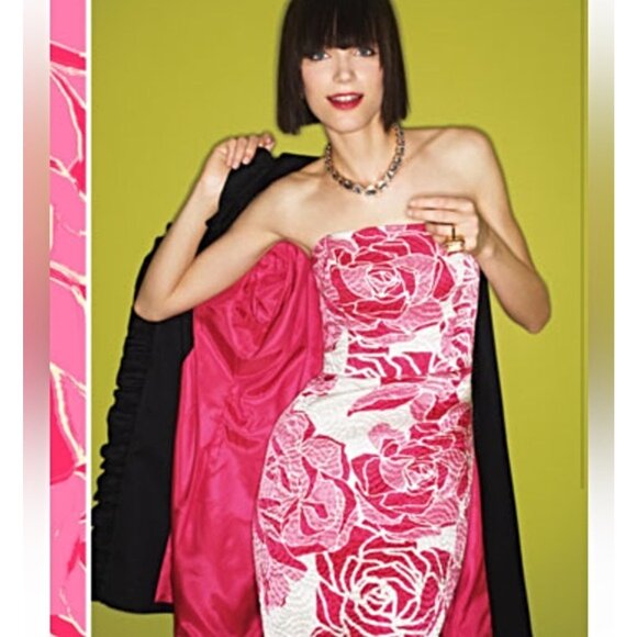 Lilly Pulitzer Allegra Dress silk Rose jaquard brocade Lavie En Rose strapless 2 - Picture 3 of 11